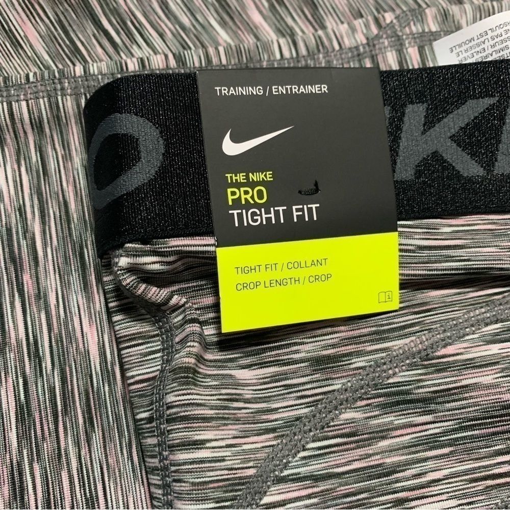 New Nike Pro Tight Fit Women’s Crop Leggings small Heather Gray Pink BNWT - Picture 4 of 6